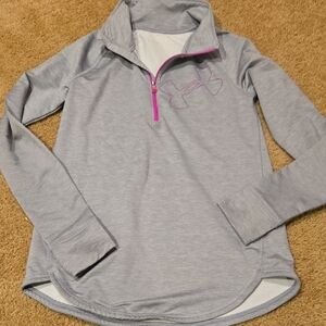 Under Armour Light Heather Gray Half-Zip Pullover with Pink Accents